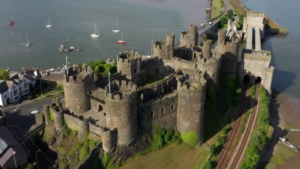Vista Aérea Conway Castle Gwynedd North Wales Reino Unido — Vídeo de Stock