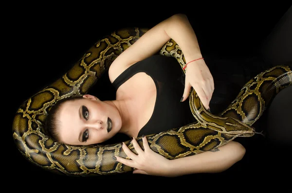 mooie vrouw bedrijf pythongüzel bir kadın tutarak python