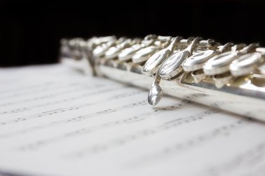 Flute on sheet music clipart