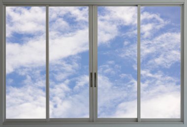 Bulutlu Mavi Gökyüzü Görünümü Pencere Arkaplanından Özgürlük Konsepti