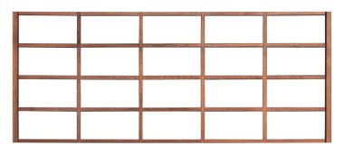 Japon ahşap pencere çerçevesi beyaz arka planda izole edilmiş, boş geleneksel vintage tarzı büyük ahşap pencere iç restoran tasarımı için.