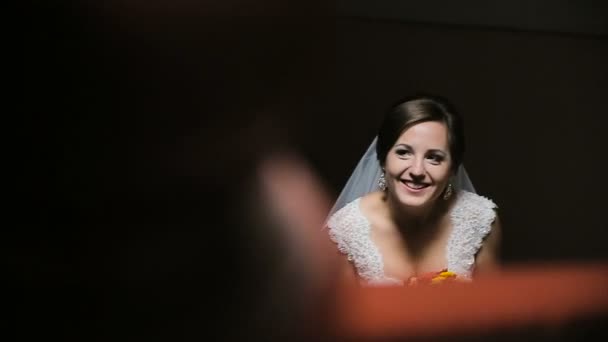 Bride in a dark room — Stock Video