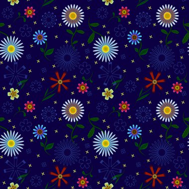 Çiçekli mavi bir arka plan üzerinde sorunsuz kuvvetler