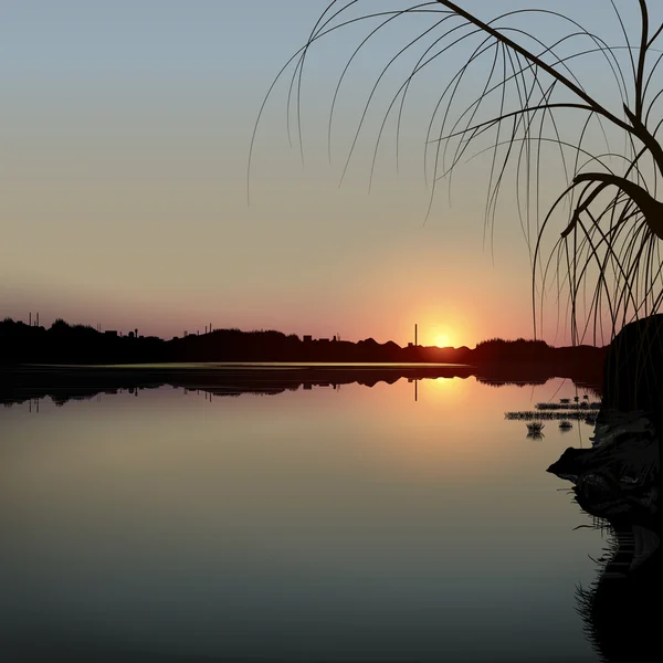 Захід сонця над осіннім озером — стоковий вектор