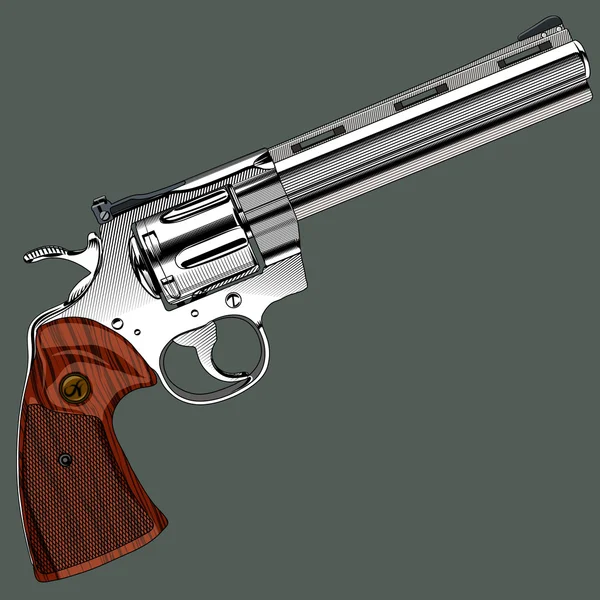 Gangster silver revolver on a gray background — Stock Vector