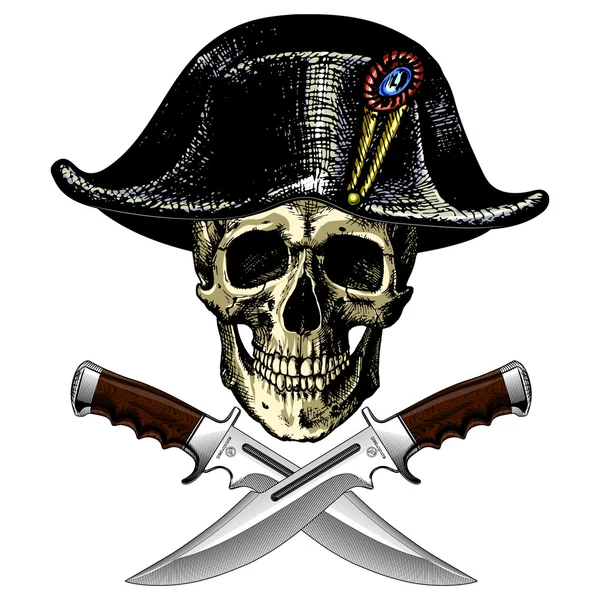 海盗头骨的两把刀的帽子 — 图库矢量图片