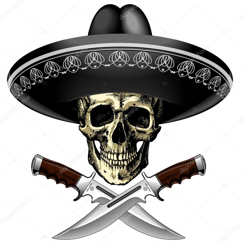 Skull In Sombrero With Two Knives On A Blank Background Vector Image By C Andrcat Vector Stock 109495020