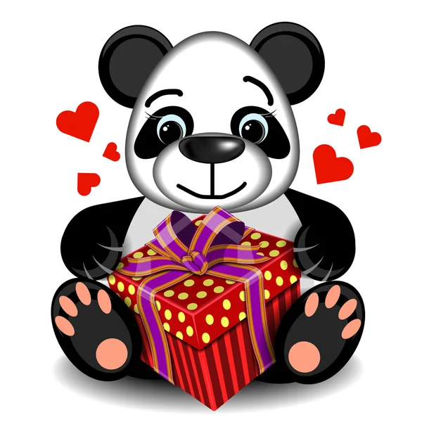Pluche speelgoed love Panda met vak cadeau — Stockvector