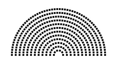 Hemicycle 385 koltuk - 12 sıra - 180 derece