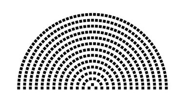 Hemicycle 409 koltuklar - 13 sıra - 180 derece