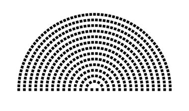 Hemicycle 457 koltuk - 14 sıra - 180 derece