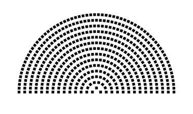 Hemicycle 470 koltuk - 14 sıra - 180 derece