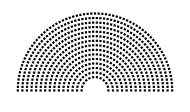 Hemicycle 599 koltuk - 15 sıra - 180 derece