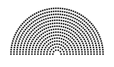 Hemicycle 543 koltuk - 15 sıra - 180 derece