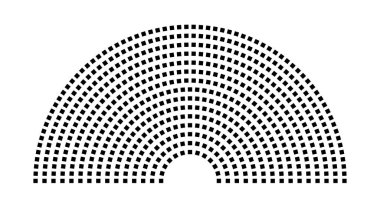 Hemicycle 608 koltuk - 15 sıra - 180 derece
