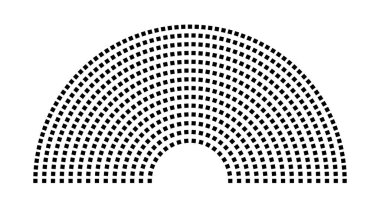 Hemicycle 619 koltuk - 14 sıra - 180 derece