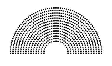 Hemicycle 624 koltuk - 14 sıra - 180 derece