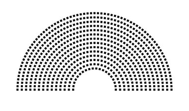 Hemicycle 631 koltuk - 14 sıra - 180 derece