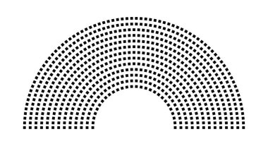 Hemicycle 665 koltuk - 13 sıra - 180 derece