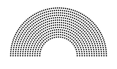 Hemicycle 677 koltuk - 13 sıra - 180 derece
