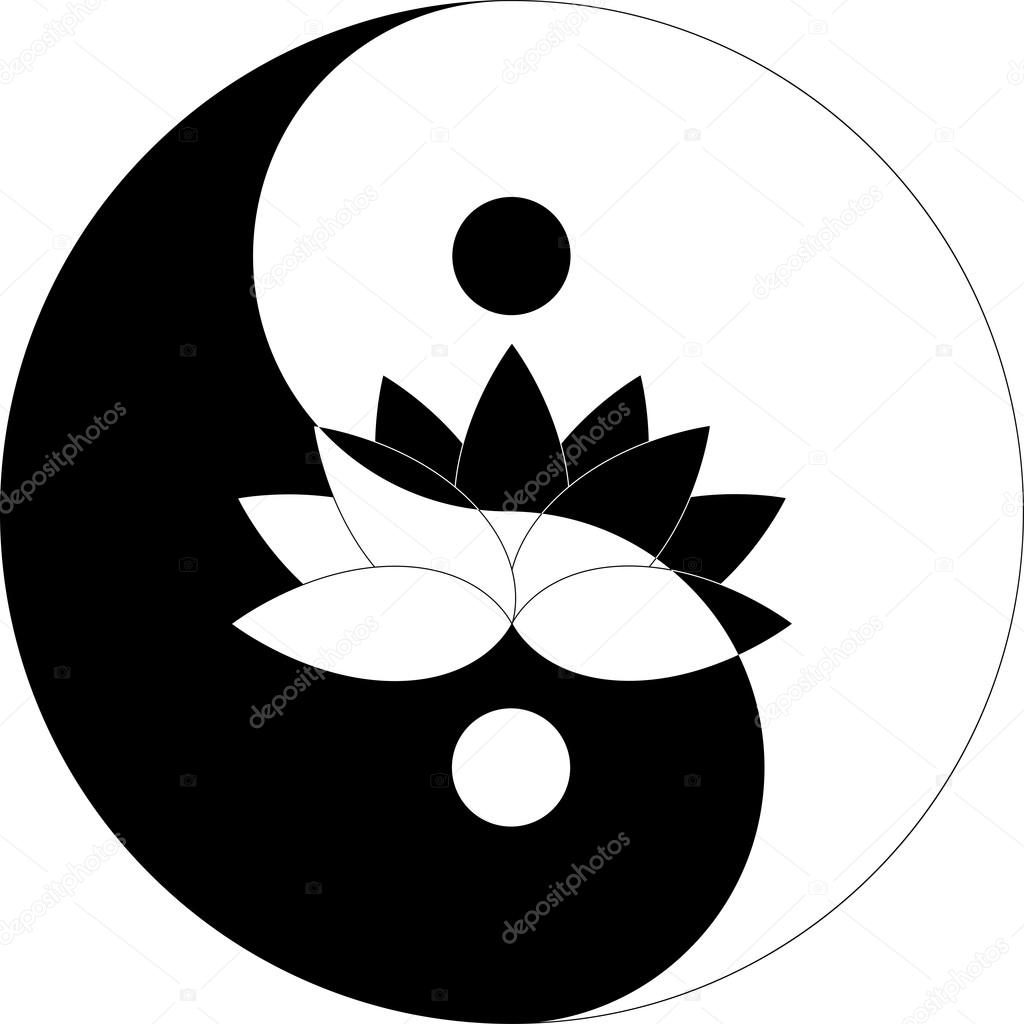 Fleur De Lotus En Symbole De Yin Yang Noir Et Blanc Image