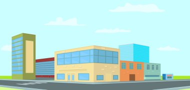 Vektör şehir güneşli havalarda gündüz sokak