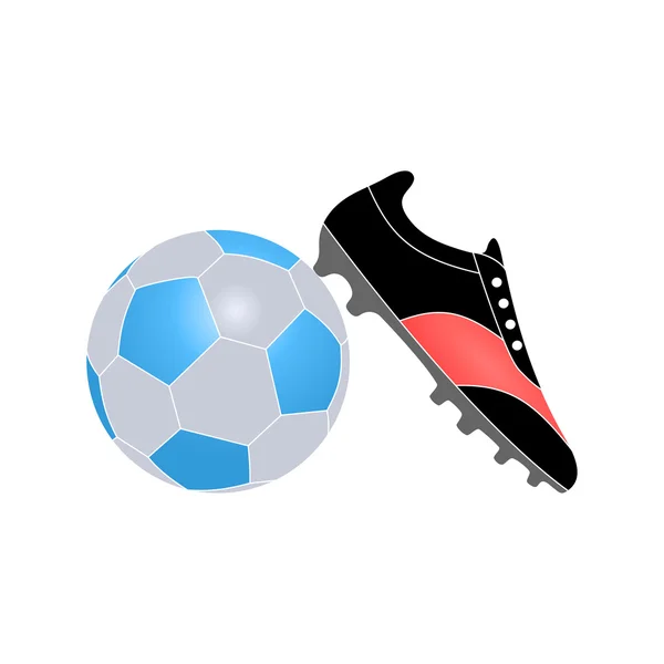 Bota de fútbol y pelota sobre fondo blanco. Ilustración vectorial — Vector de stock