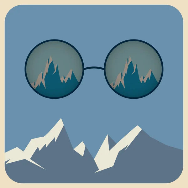 Gafas de sol vectoriales con reflejo de montañas nevadas en estilo retro — Vector de stock