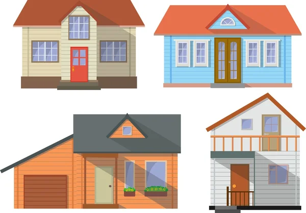 Conjunto de casas de la familia cabaña de colores aislados sobre fondo blanco en estilo plano. Ilustración vectorial . — Archivo Imágenes Vectoriales