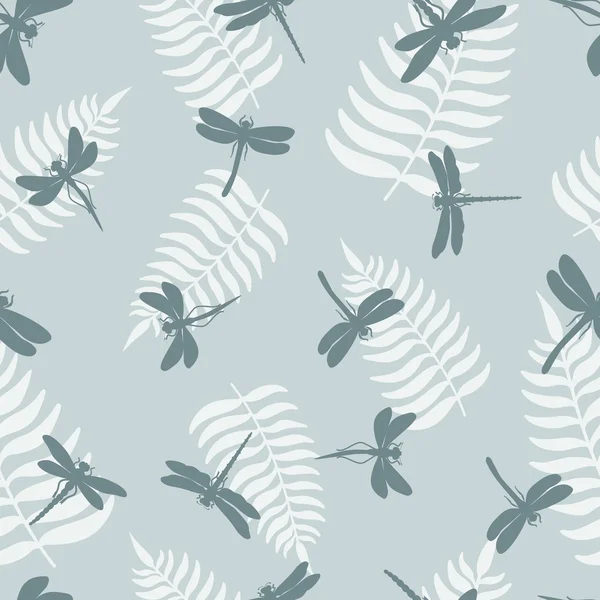 Yusufçuk seamless modeli. Yusufçuk ve ferns yaprak arka plan. Vektör çizim.