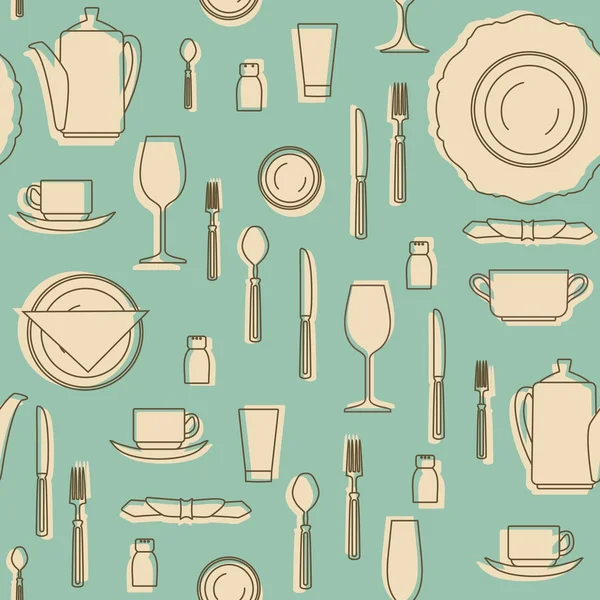 Seamless pattern with kitchen equipments. Set of hand drawn cookware. Silhouettes of kitchen utensils. — Stock Vector