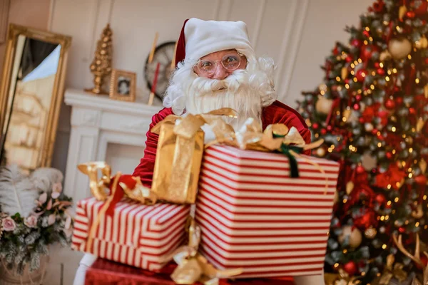 Happy Santa Claus Brought Many Gifts Children New Year Merry — Stock Photo, Image