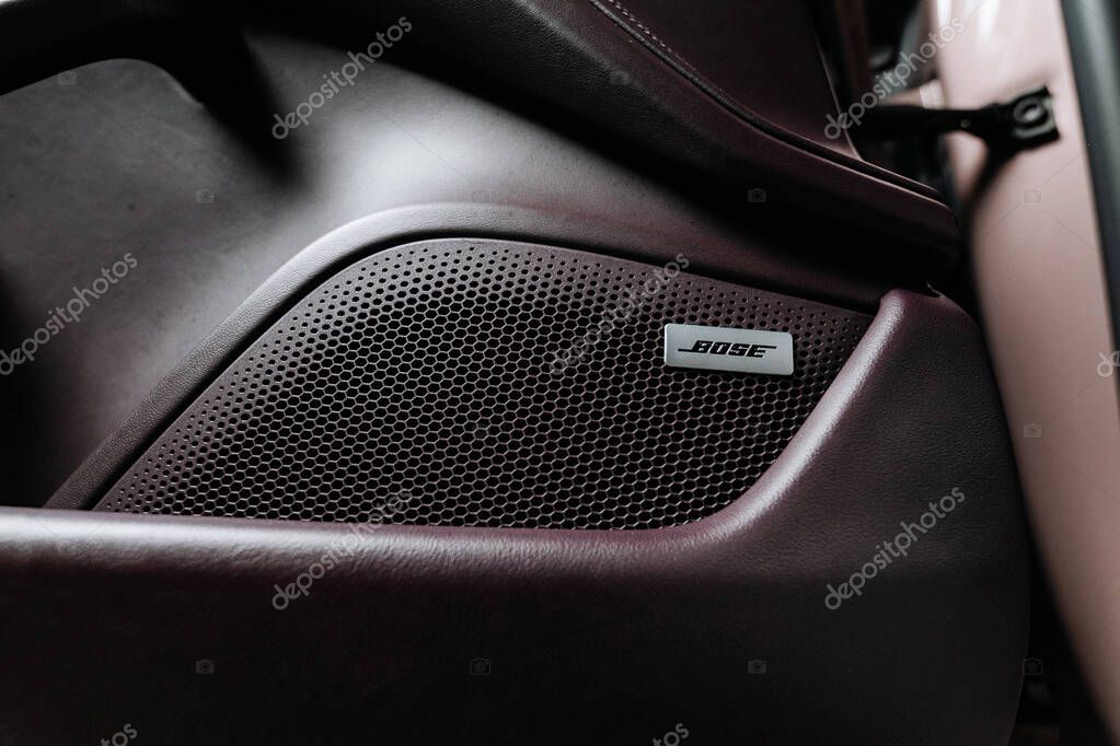 Vinitsya, Ukraine -15 July 2025: Bose speaker grille detail Porsche Taycan premium electric interior. High quality photo