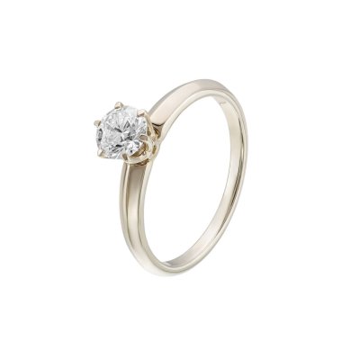 Minimum beyaz altın iskambil yüzüğü, yuvarlak elmas, beyaz üzerine izole edilmiş. Yüksek kalite fotoğraf