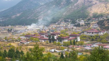 Thimphu capital city of Bhutan Valley country in the bird eye vi clipart