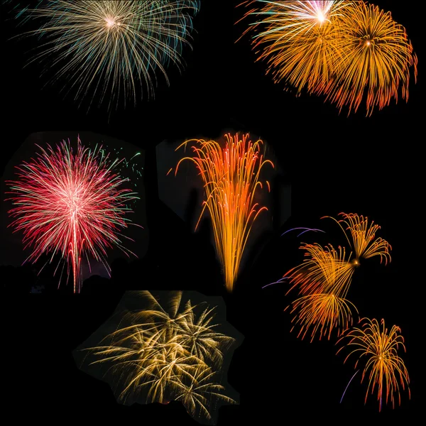 Das Feuerwerk isoliert auf schwarzem Hintergrund — Stockfoto