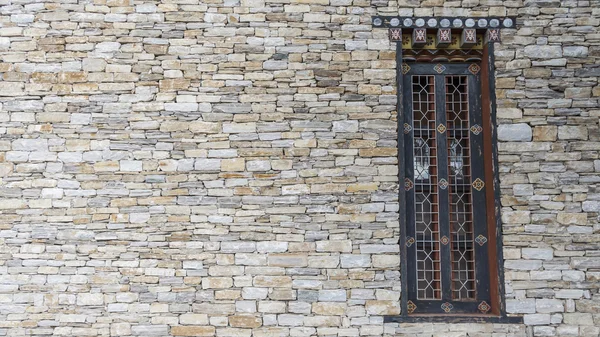 Wood window vintage with stone brick