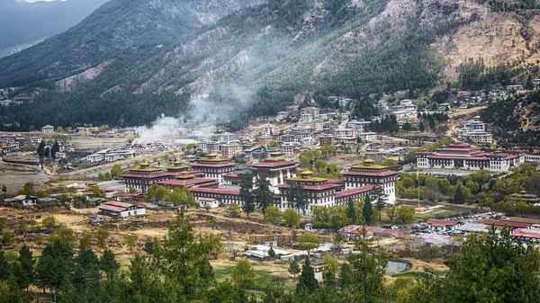 Thimphu capitale del Bhutan Valley paese in the bird eye vi — Foto Stock