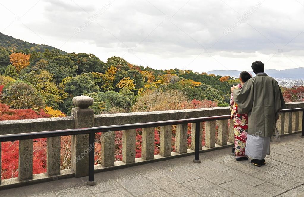 couple in love at mountain forrest view ,Osaka Japan