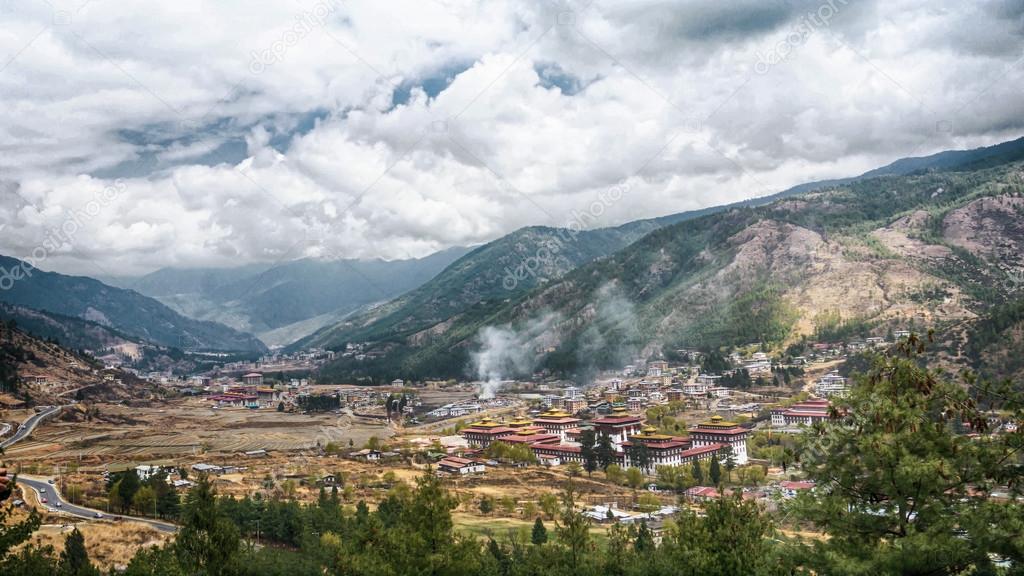Thimphu capital city of Bhutan Valley country in the bird eye view