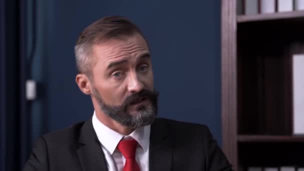 Angry Executive Business Man Beard Speaking Blaming Concept Senior Male — Stock Video