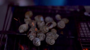 Thai restoranında BBC 'de kızarmış salyangozların yakın çekim görüntüleri.