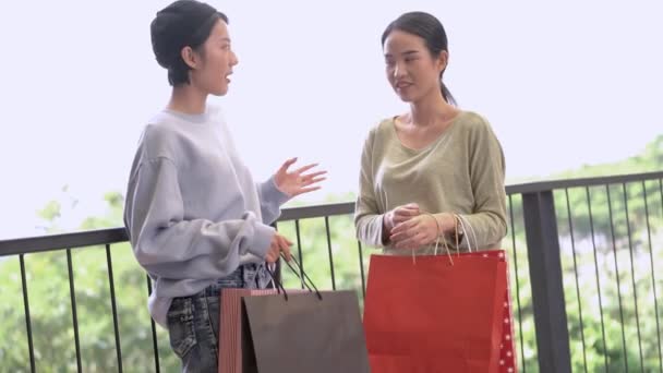 Schöne Junge Asiatische Frauen Shoppen Zusammen — Stockvideo