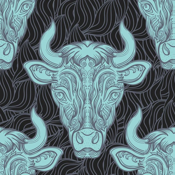Vzor Bezešvé Bull Kráva Ellement Dekorativní Vzor Vektor Klipart — Stockový vektor
