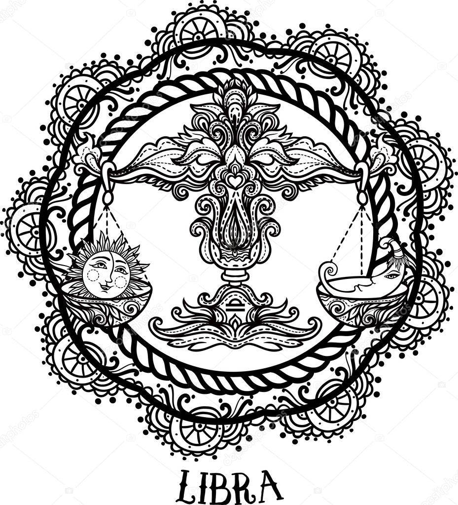 Detailed Libra Aztec Filigree Line Art Zentangle Style
