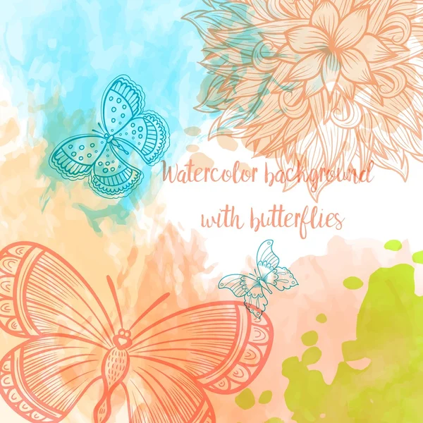 Watercolor Abstract Background Hand Drawing Floral Pattern Butterflies Autumn Colors — Stockvector