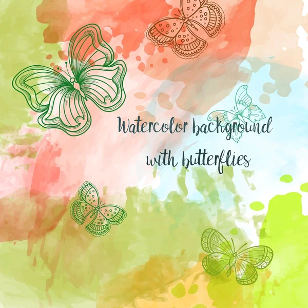 水彩抽象背景与手绘花卉图案和蝴蝶 秋天的颜色 — 图库矢量图片
