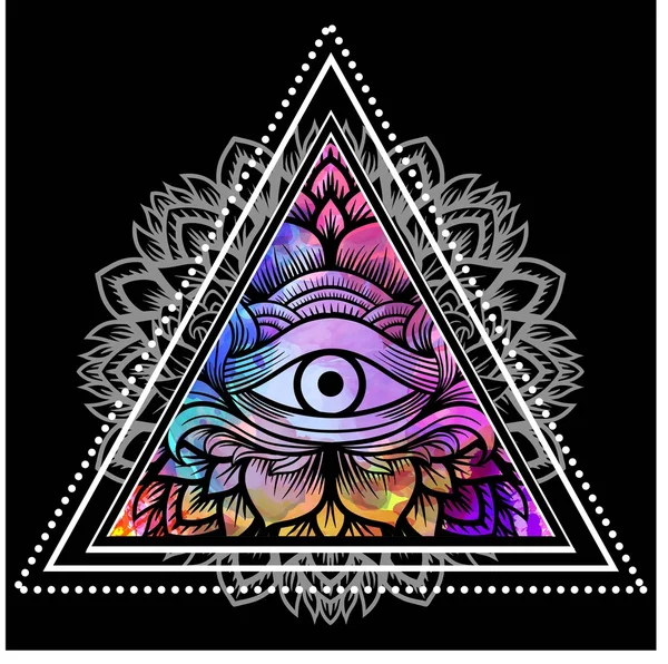 Troisième Œil Avec Mandala Floral Intérieur Triangle Zentangle Dessin Main — Image vectorielle
