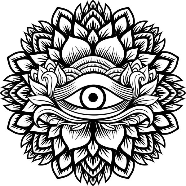 Mandala Henna Mehendi Dengan Mata Pemeliharaan Dalamnya Ilustrasi Vektor Terisolasi - Stok Vektor