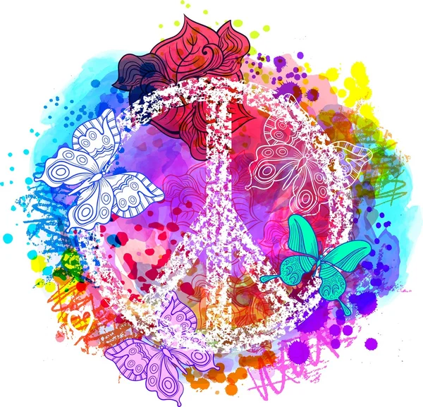 Paz Hippie Símbolo Sobre Fondo Colorido Libertad Espiritualidad Ocultismo Arte — Vector de stock